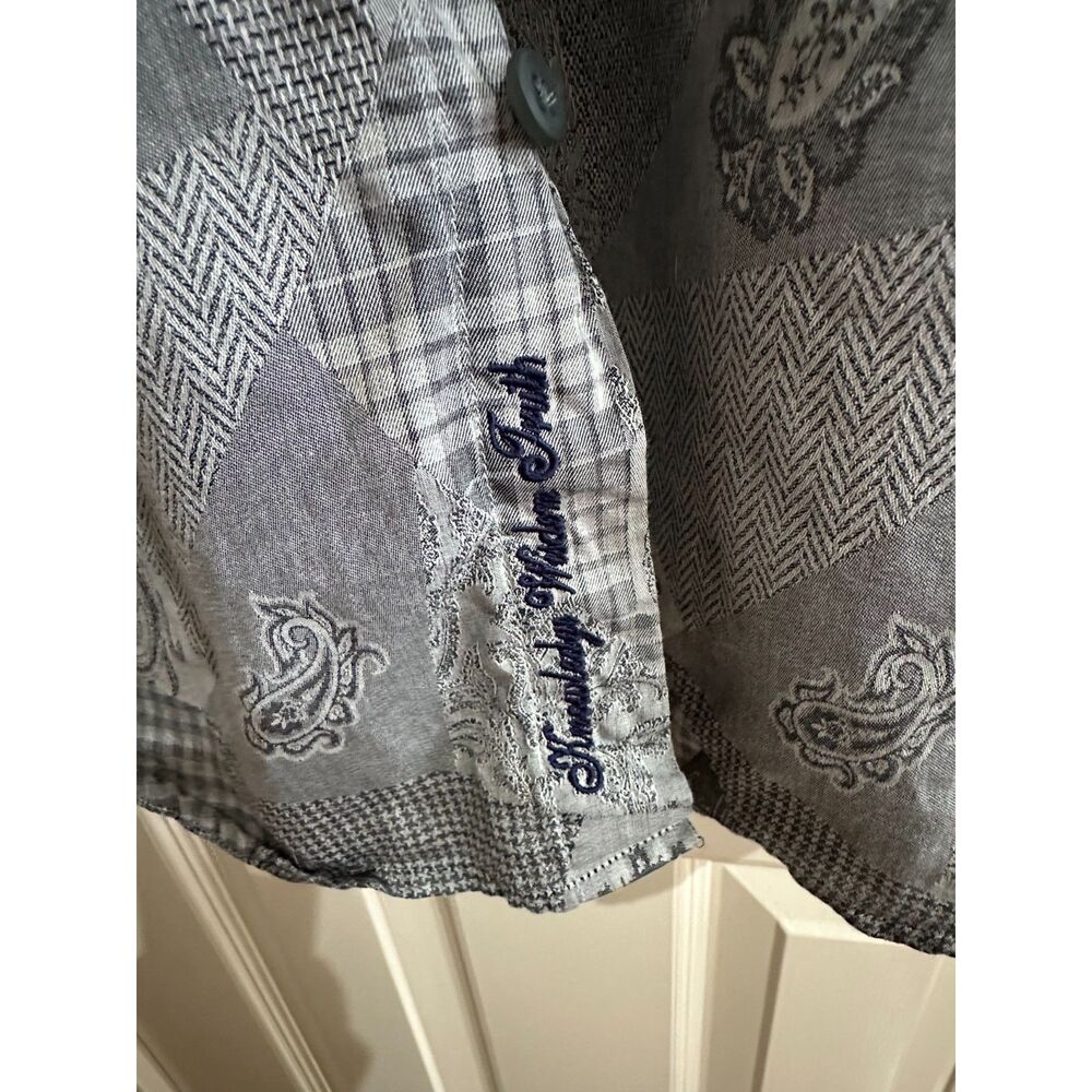Robert Graham Men Medium Grey Plaid Paisley Patchwork Long Sleeve Sport Shirt - Picture 7 of 8
